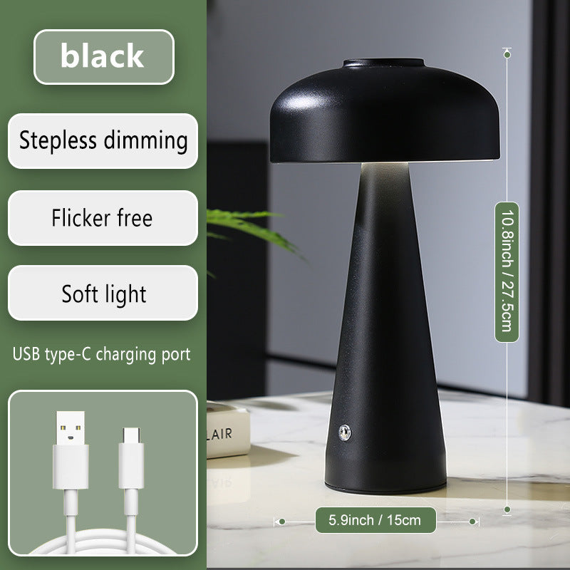 Mushroom Bedside Lamp – Rechargeable LED Night Light with Built-in Battery