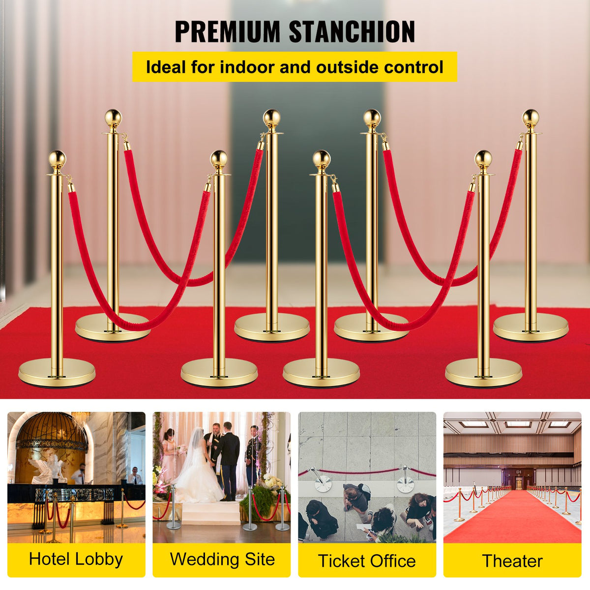 Stanchion Posts 8pc - Gold Velvet Rope Barrier Set