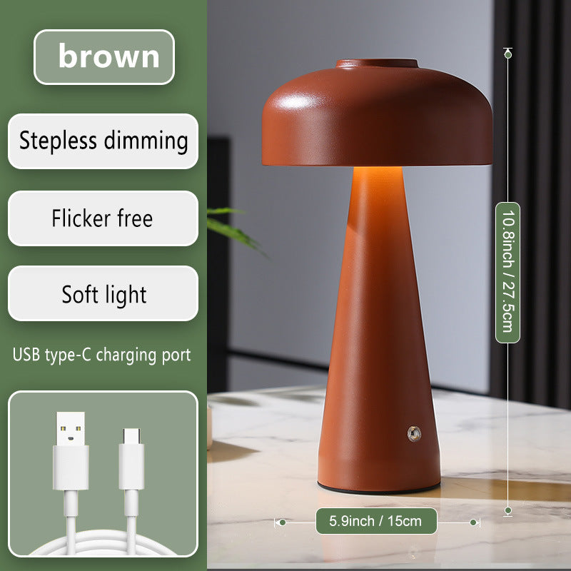 Mushroom Bedside Lamp – Rechargeable LED Night Light with Built-in Battery