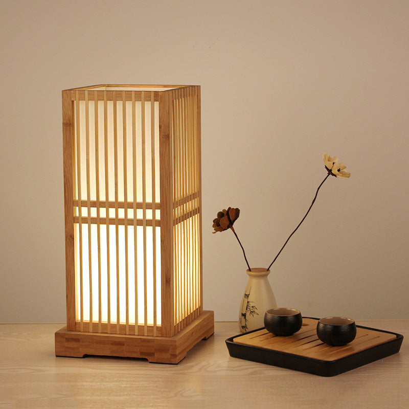 Japanese Bamboo Table Lamp – Handmade Bedside Light with E27 Socket
