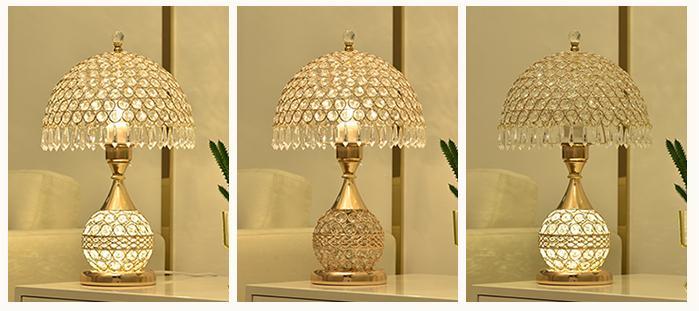 Crystal Table Lamp – Gold Bedside Light with Remote & Key Switch