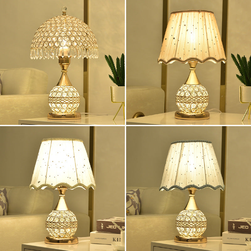 Crystal Table Lamp – Gold Bedside Light with Remote & Key Switch