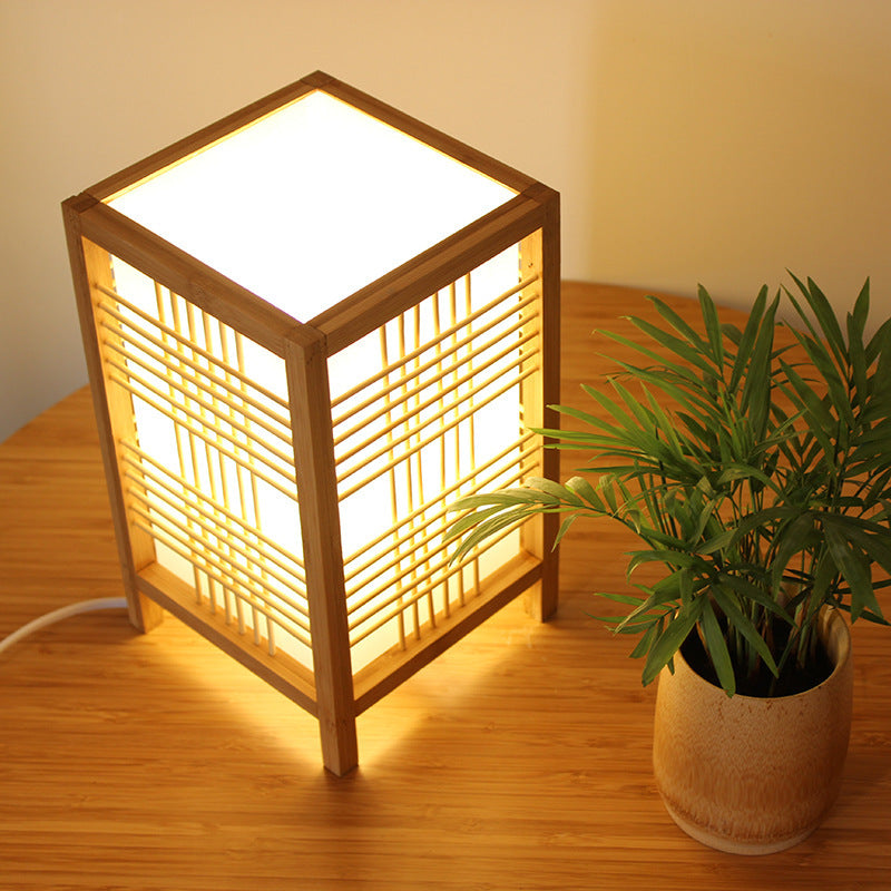 Japanese Bamboo Table Lamp – Handmade Bedside Light with E27 Socket