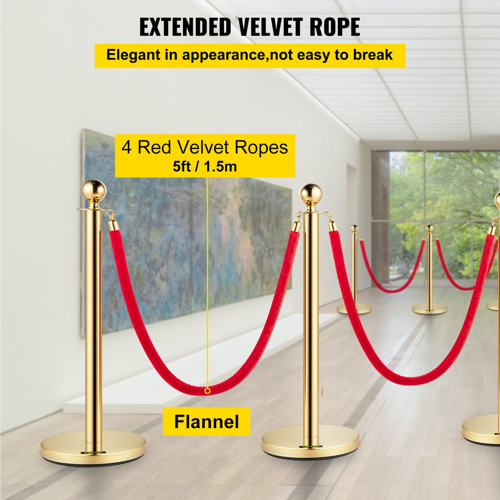 Stanchion Posts 8pc - Gold Velvet Rope Barrier Set