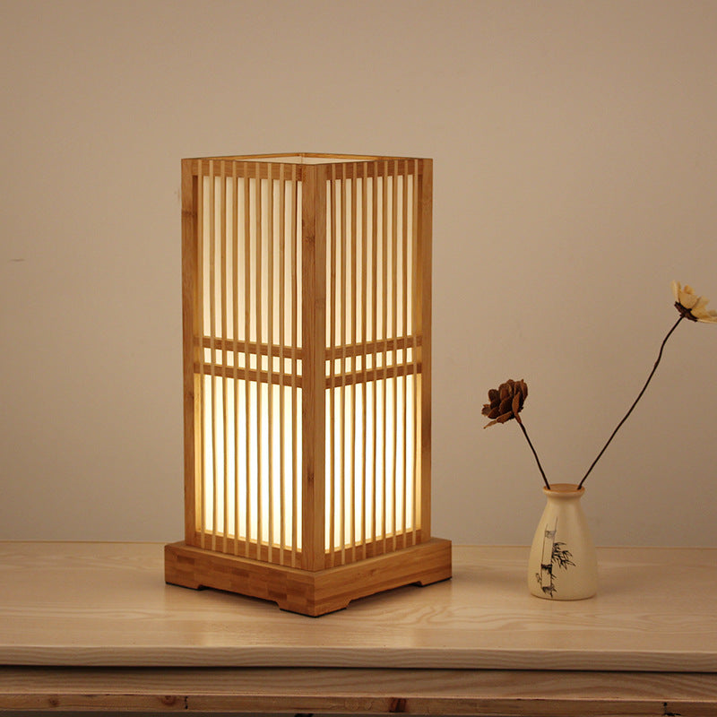 Japanese Bamboo Table Lamp – Handmade Bedside Light with E27 Socket