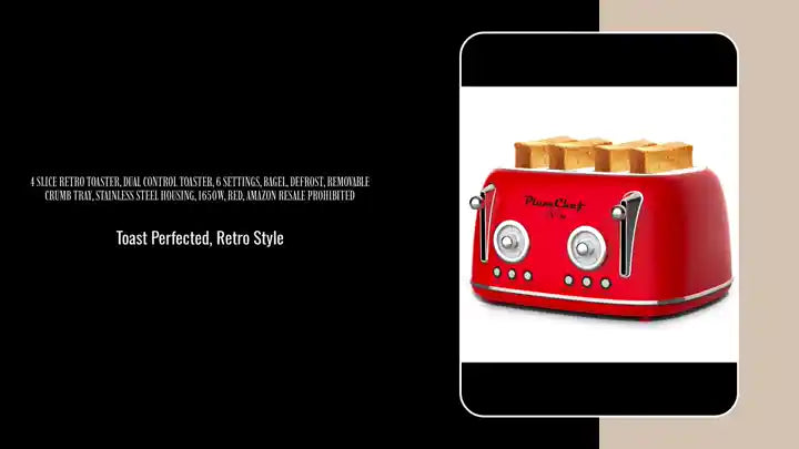 4 Slice Retro Toaster, Dual Control Toaster, 6 Settings, Bagel, Defrost, Removable Crumb Tray, Stainless Steel Housing, 1650W, Red, Amazon Resale Prohibited by@Outfy