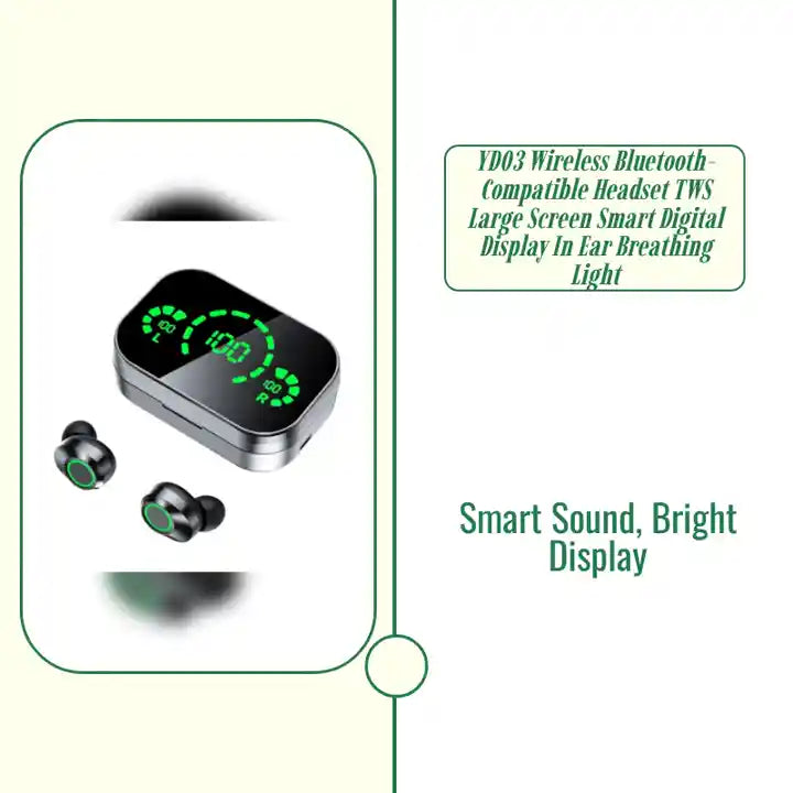 YD03 Wireless Bluetooth-compatible Headset TWS Large Screen Smart Digital Display In Ear Breathing Light by@Outfy