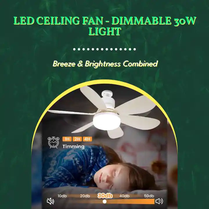 LED Ceiling Fan - Dimmable 30W Light by@Outfy