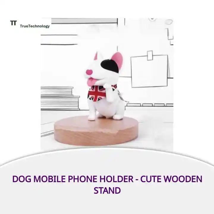 Dog Mobile Phone Holder - Cute Wooden Stand by@Outfy